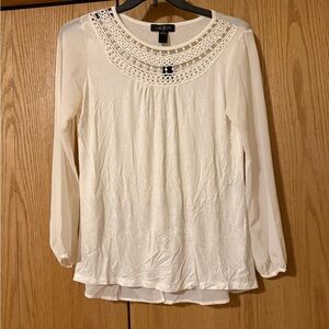 august silk Cream Crochet Yoke Long Sleeve Blouse